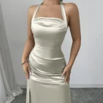 Moonlit Grace Silver Satin Strapless Evening Gown