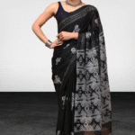 Printed Pure Cotton Black Saree with Blouse