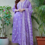 The Zyra Wear Women Purple Zari Embroidered A-Line Kurta Set with Dupatta
